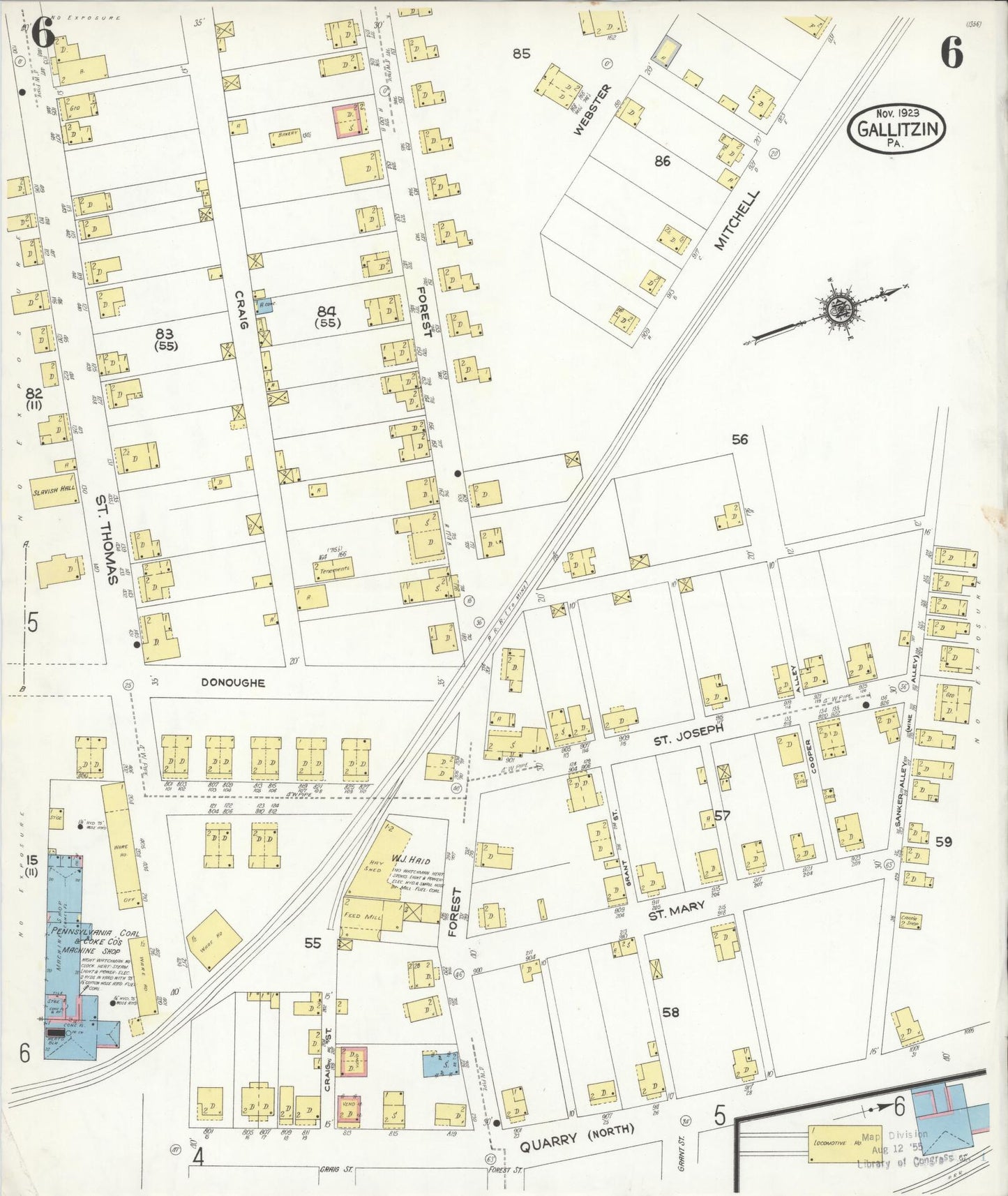 Sanborn Fire Insurance Map from Gallitzin, Cambria County, Pennsylvania (1923), Sheet #0006 - Historic Sanborn Fire Insurance Map Print, vintage old map wall art, antique decor, genealogy gift, Pennsylvania Pennsylvania map