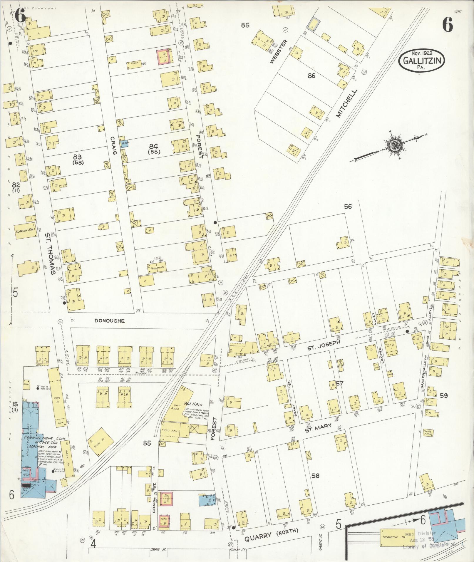Sanborn Fire Insurance Map from Gallitzin, Cambria County, Pennsylvania (1923), Sheet #0006 - Historic Sanborn Fire Insurance Map Print, vintage old map wall art, antique decor, genealogy gift, Pennsylvania Pennsylvania map