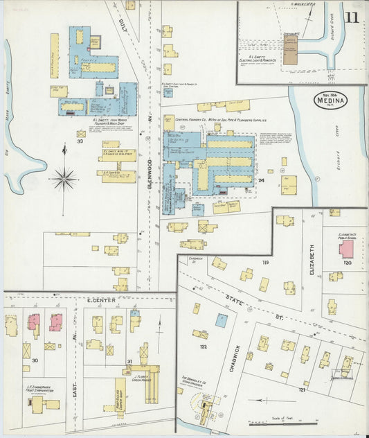 Sanborn Fire Insurance Map from Medina, Orleans County, New York (1904), Sheet #0011 - Historic Sanborn Fire Insurance Map Print, vintage old map wall art, antique decor, genealogy gift, New York New York map