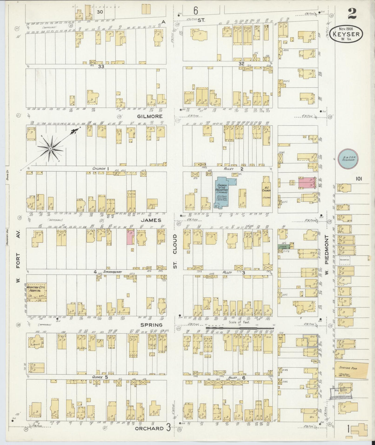 Sanborn Fire Insurance Map from Keyser, Mineral County, West Virginia (1908), Sheet #0002 - Complete Map Set gallery image, historic Sanborn map, vintage wall art, West Virginia West Virginia