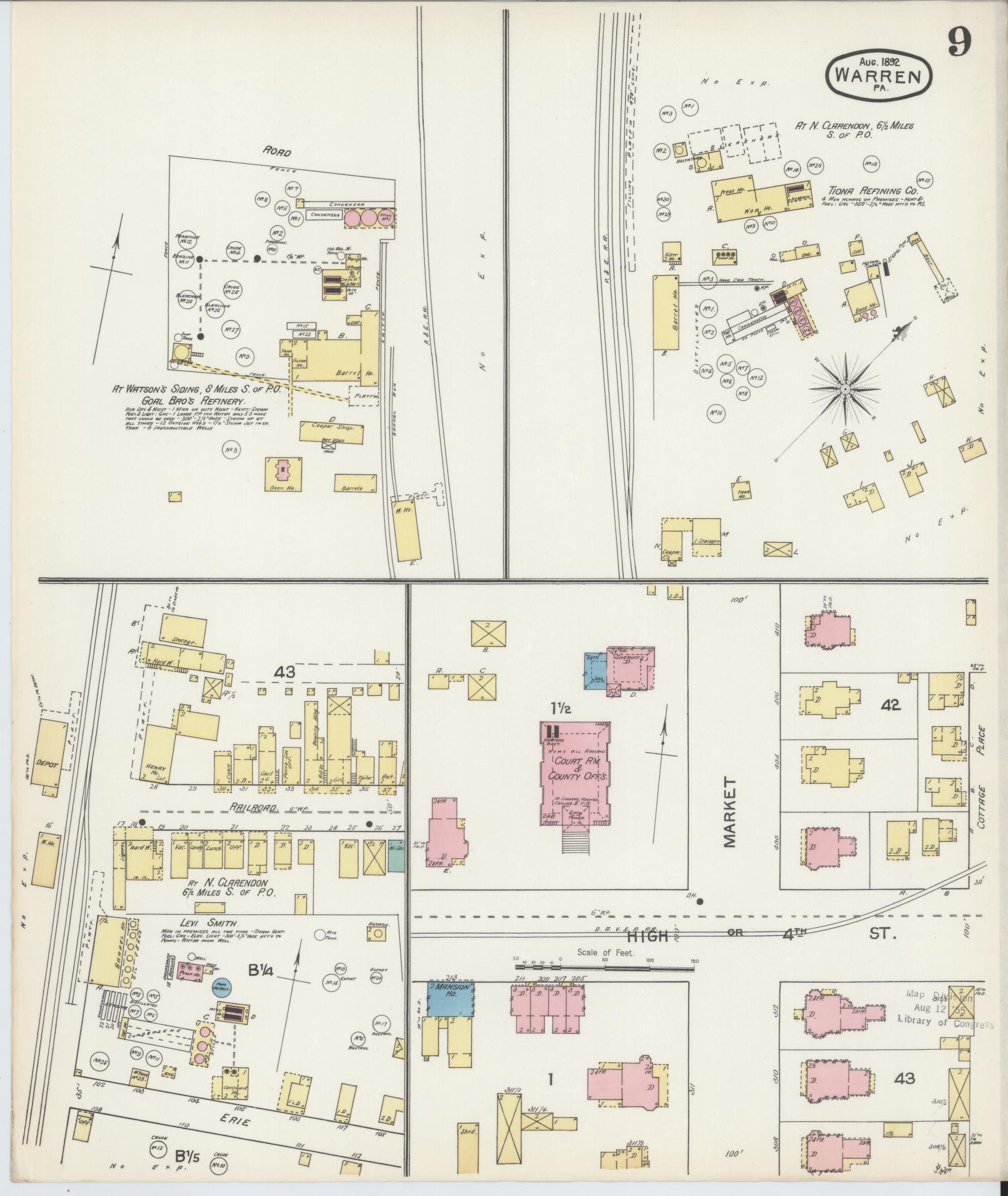 Sanborn Fire Insurance Map from Warren, Warren County, Pennsylvania (1892), Sheet #0009 - Historic Sanborn Fire Insurance Map Print, vintage old map wall art, antique decor, genealogy gift, Pennsylvania Pennsylvania map