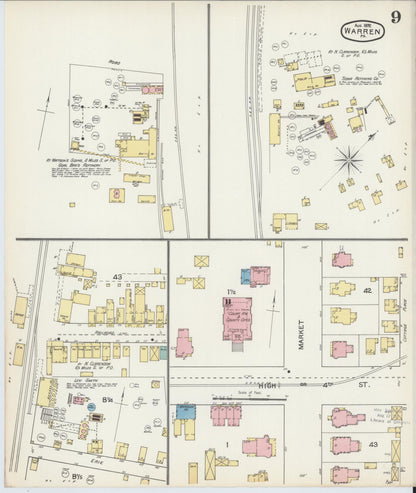 Sanborn Fire Insurance Map from Warren, Warren County, Pennsylvania (1892), Sheet #0009 - Historic Sanborn Fire Insurance Map Print, vintage old map wall art, antique decor, genealogy gift, Pennsylvania Pennsylvania map