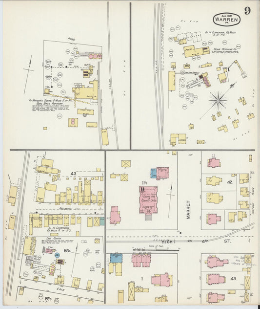 Sanborn Fire Insurance Map from Warren, Warren County, Pennsylvania (1892), Sheet #0009 - Historic Sanborn Fire Insurance Map Print, vintage old map wall art, antique decor, genealogy gift, Pennsylvania Pennsylvania map