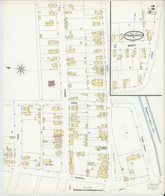 Sanborn Fire Insurance Map from Chesapeake City, Cecil County, Maryland (1907), Sheet #0002 - Historic Sanborn Fire Insurance Map Print, vintage old map wall art, antique decor, genealogy gift, Maryland Maryland map