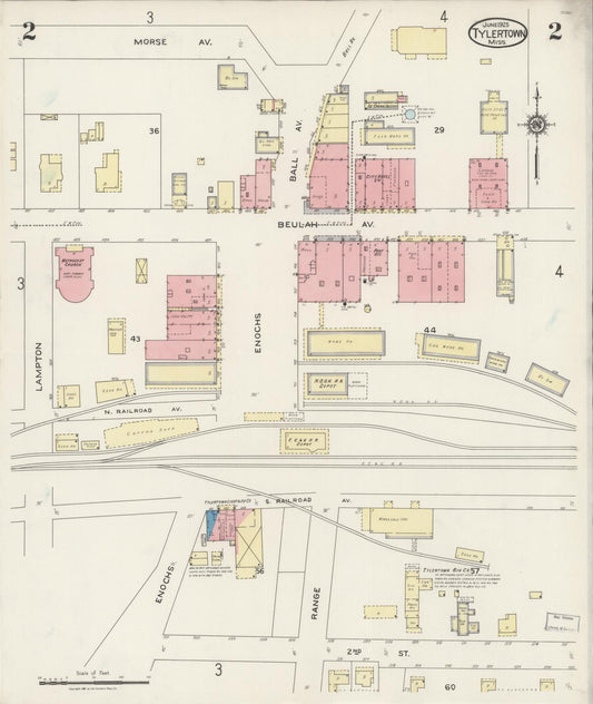 Sanborn Fire Insurance Map from Tylertown, Walthall County, Mississippi (1925), Sheet #0002 - Historic Sanborn Fire Insurance Map Print, vintage old map wall art, antique decor, genealogy gift, Mississippi Mississippi map