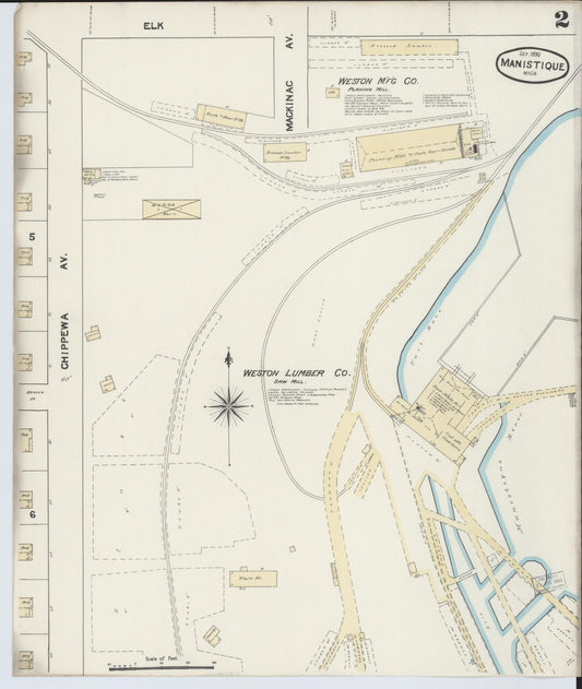 Sanborn Fire Insurance Map from Manistique, Schoolcraft County, Michigan (1890), Sheet #0002 - Historic Sanborn Fire Insurance Map Print, vintage old map wall art, antique decor, genealogy gift, Michigan Michigan map