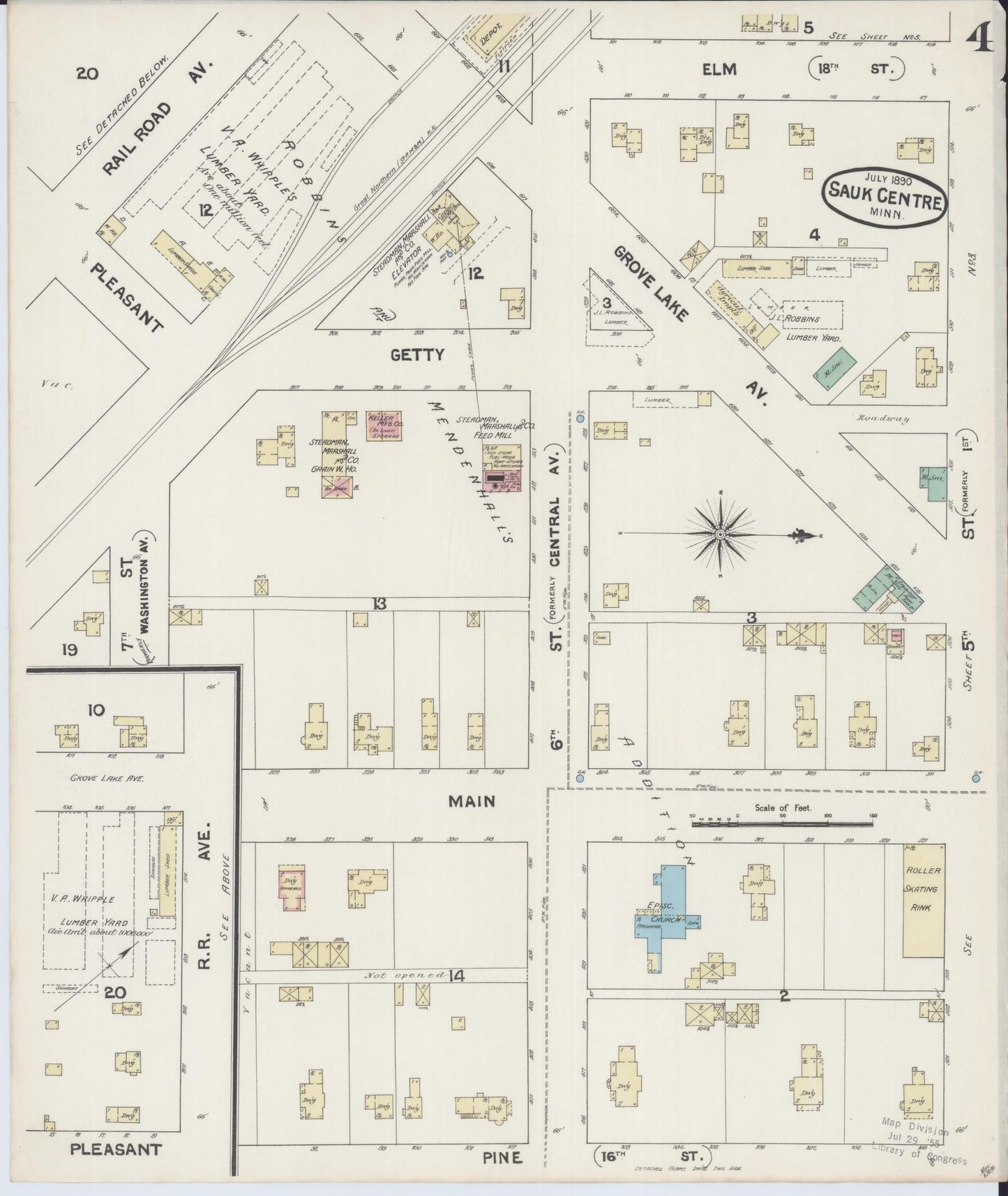 Sanborn Fire Insurance Map from Sauk Centre, Stearns County, Minnesota (1890), Sheet #0004 - Complete Map Set gallery image, historic Sanborn map, vintage wall art, Minnesota Minnesota