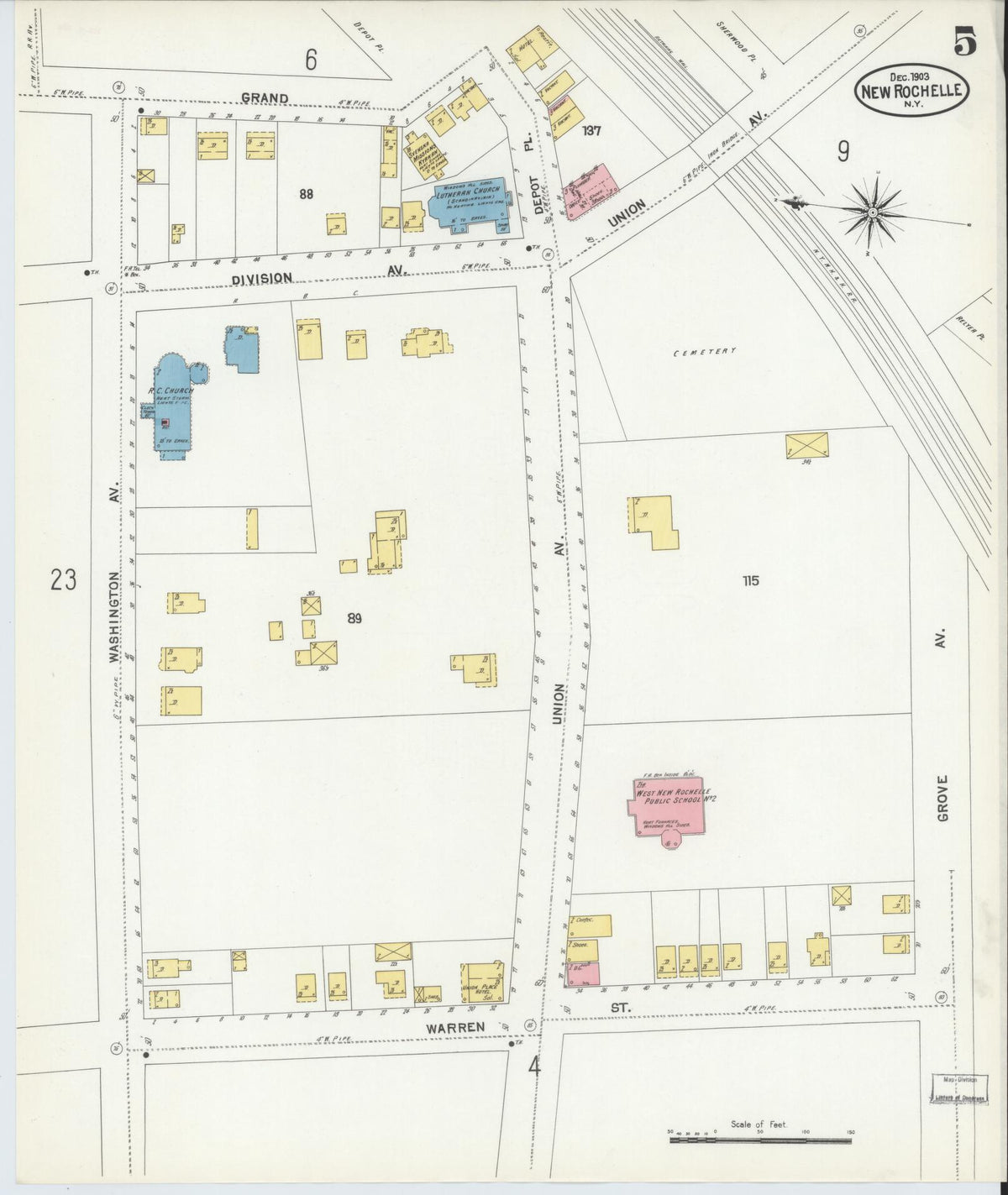 Sanborn Fire Insurance Map from New Rochelle, Westchester County, New York (1903), Sheet #0005 - Complete Map Set gallery image, historic Sanborn map, vintage wall art, New York New York