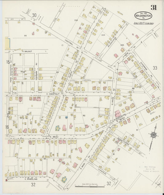 Sanborn Fire Insurance Map from Washington, Washington County, Pennsylvania (1914), Sheet #0031 - Historic Sanborn Fire Insurance Map Print, vintage old map wall art, antique decor, genealogy gift, Sanborn Fire Insurance Map from Washington Washington map
