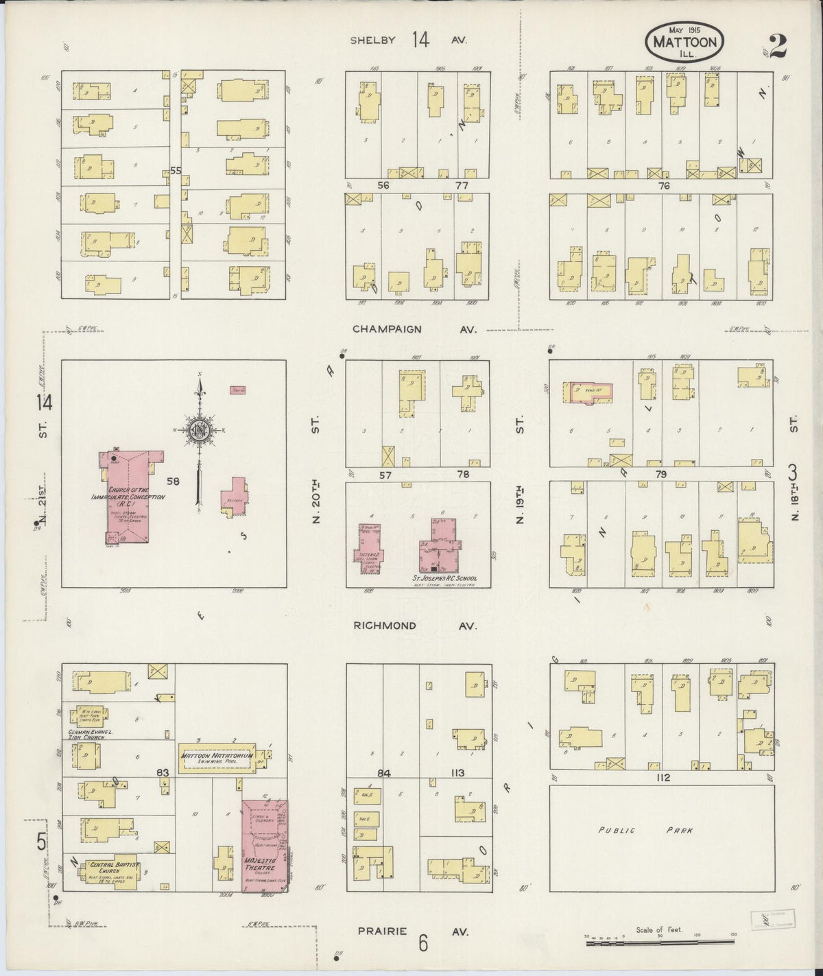 Sanborn Fire Insurance Map from Mattoon, Coles County, Illinois (1915), Sheet #0002 - Complete Map Set gallery image, historic Sanborn map, vintage wall art, Illinois Illinois