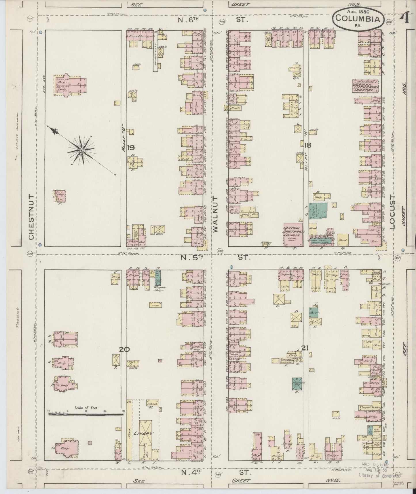 Sanborn Fire Insurance Map from Columbia, Lancaster County, Pennsylvania (1886), Sheet #0004 - Historic Sanborn Fire Insurance Map Print, vintage old map wall art, antique decor, genealogy gift, Pennsylvania Pennsylvania map