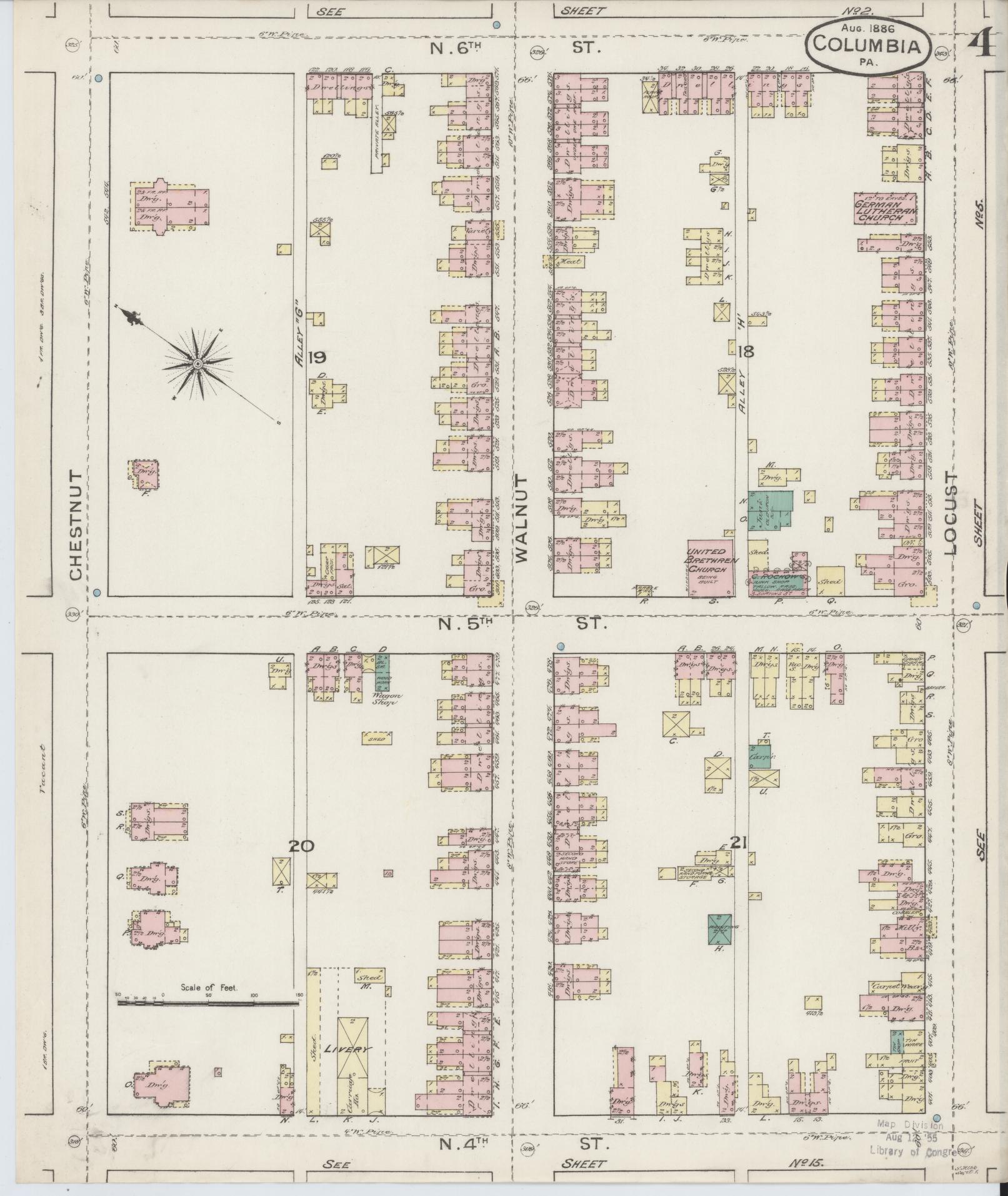 Sanborn Fire Insurance Map from Columbia, Lancaster County, Pennsylvania (1886), Sheet #0004 - Historic Sanborn Fire Insurance Map Print, vintage old map wall art, antique decor, genealogy gift, Pennsylvania Pennsylvania map