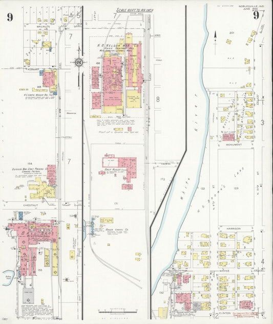 Sanborn Fire Insurance Map from Noblesville, Hamilton County, Indiana (1933), Sheet #0009 - Historic Sanborn Fire Insurance Map Print, vintage old map wall art, antique decor, genealogy gift, Indiana Indiana map