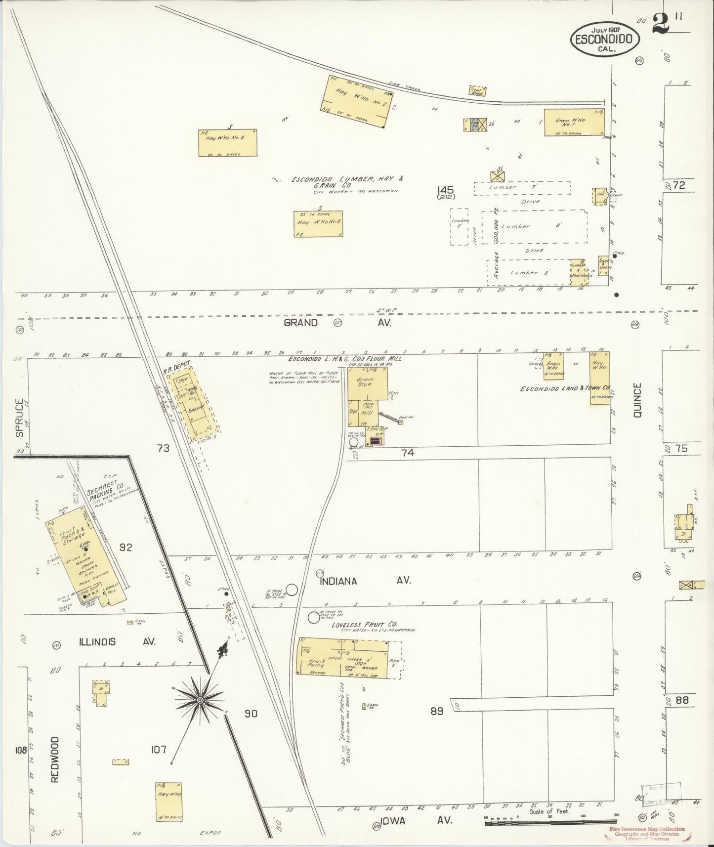 Sanborn Fire Insurance Map from Escondido, San Diego County, California (1907), Sheet #0002 - Complete Map Set gallery image, historic Sanborn map, vintage wall art, California California
