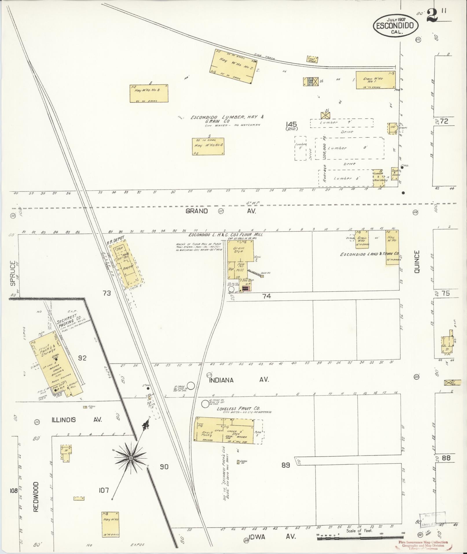 Sanborn Fire Insurance Map from Escondido, San Diego County, California (1907), Sheet #0002 - Complete Map Set gallery image, historic Sanborn map, vintage wall art, California California