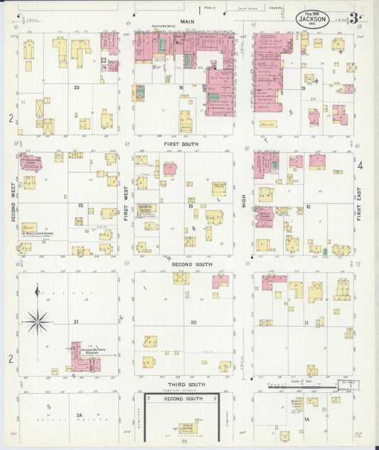 Sanborn Fire Insurance Map from Jackson, Cape Girardeau County, Missouri (1908), Sheet #0003 - Historic Sanborn Fire Insurance Map Print, vintage old map wall art, antique decor, genealogy gift, Missouri Missouri map