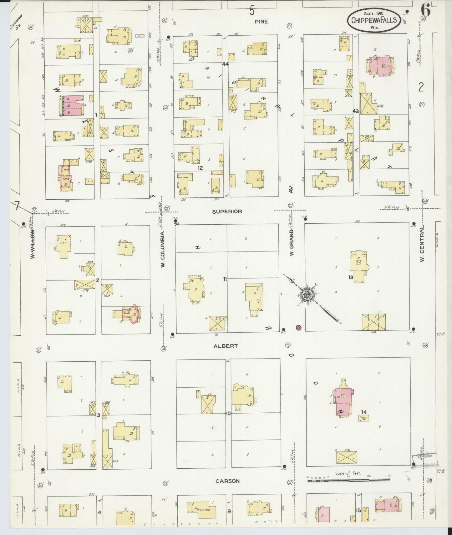 Sanborn Fire Insurance Map from Chippewa Falls, Chippewa County, Wisconsin (1910), Sheet #0006 - Complete Map Set gallery image, historic Sanborn map, vintage wall art, Wisconsin Wisconsin