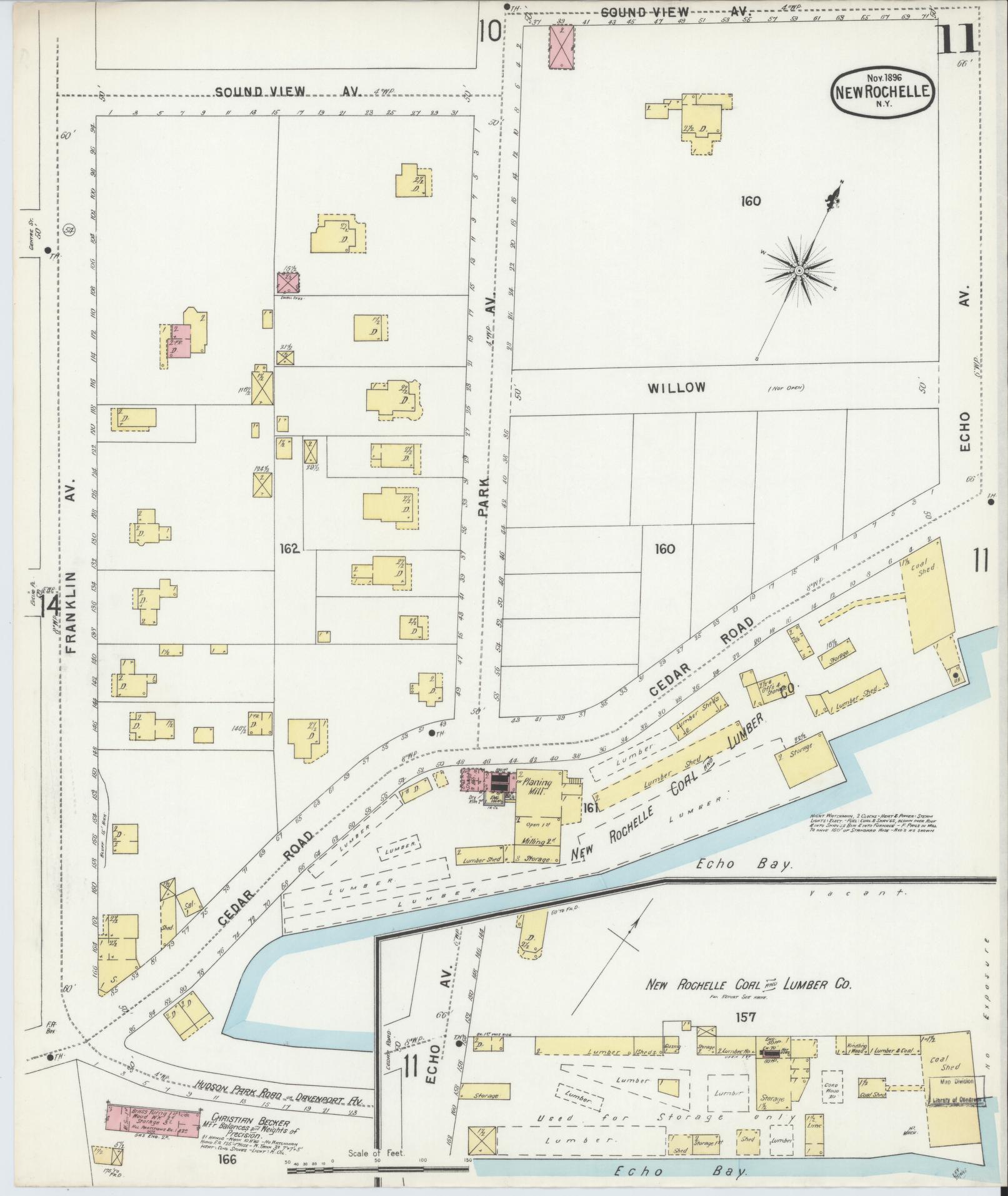 Sanborn Fire Insurance Map from New Rochelle, Westchester County, New York (1896), Sheet #0011 - Historic Sanborn Fire Insurance Map Print, vintage old map wall art, antique decor, genealogy gift, New York New York map
