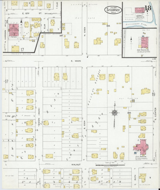 Sanborn Fire Insurance Map from Shawnee, Pottawatomie County, Oklahoma (1919), Sheet #0018 - Historic Sanborn Fire Insurance Map Print, vintage old map wall art, antique decor, genealogy gift, Oklahoma Oklahoma map