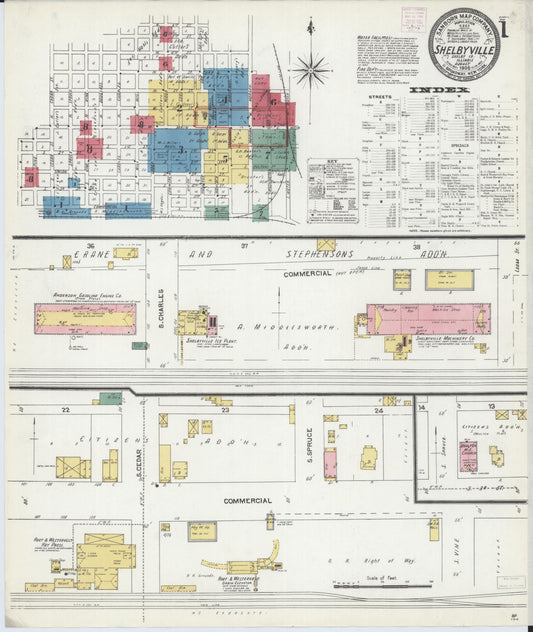 Sanborn Fire Insurance Map from Shelbyville, Shelby County, Illinois (1906), Sheet #0001 - Historic Sanborn Fire Insurance Map Print, vintage old map wall art, antique decor, genealogy gift, Illinois Illinois map