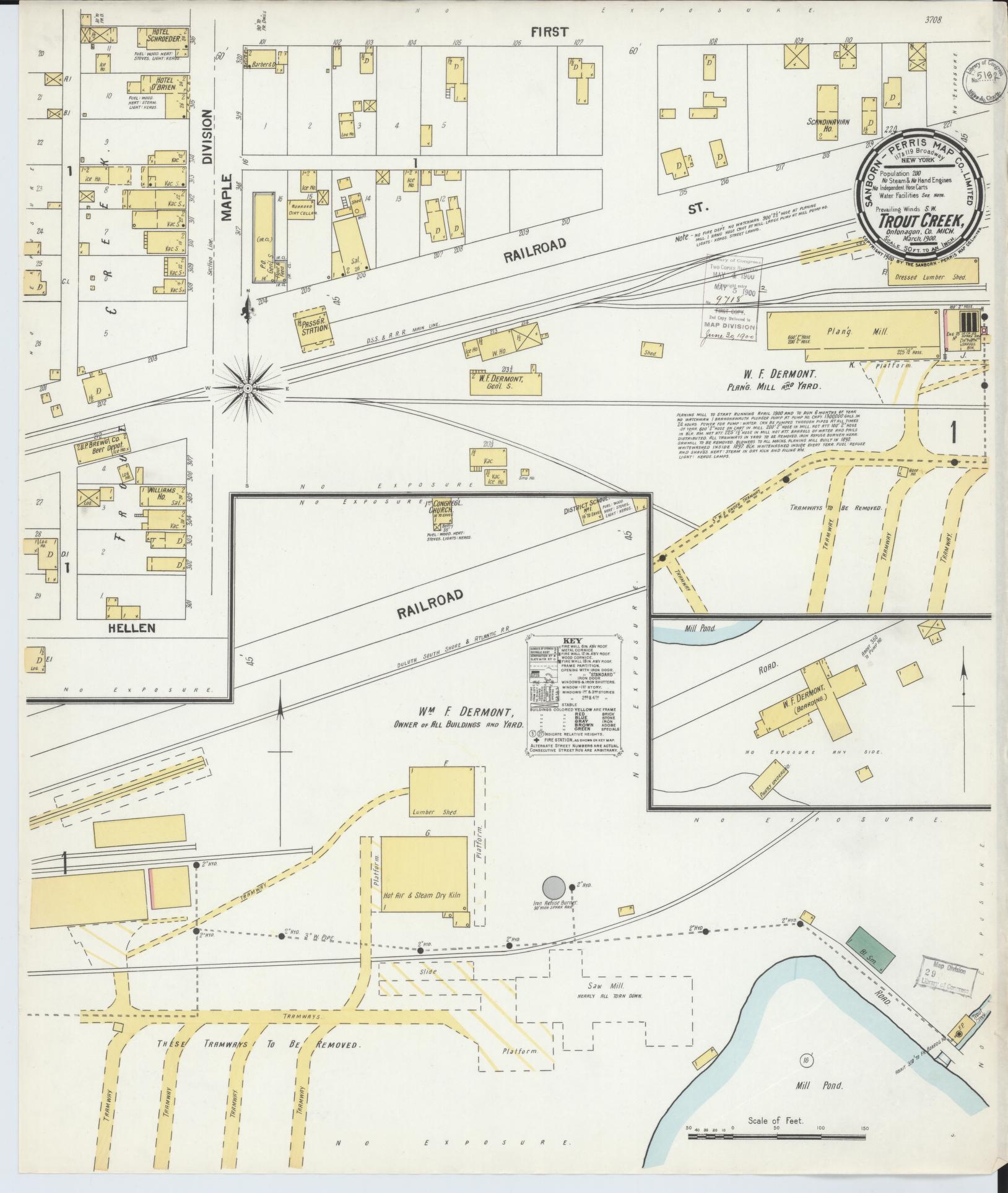 Sanborn Fire Insurance Map from Trout Creek, Ontonagon County, Michigan (1900), Sheet #0001 - Historic Sanborn Fire Insurance Map Print, vintage old map wall art, antique decor, genealogy gift, Michigan Michigan map