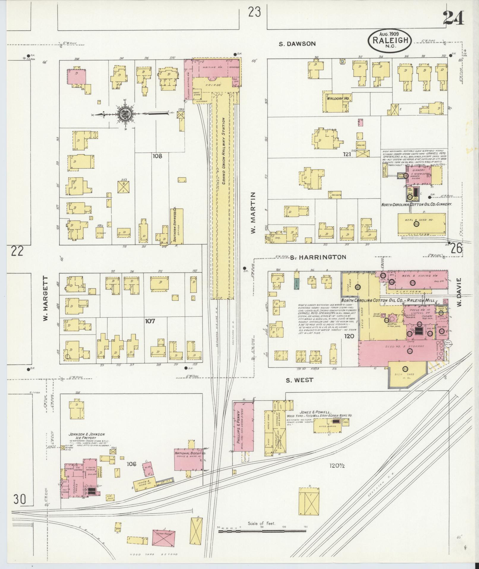 Sanborn Fire Insurance Map from Raleigh, Wake County, North Carolina (1909), Sheet #0024 - Complete Map Set gallery image, historic Sanborn map, vintage wall art, North Carolina North Carolina