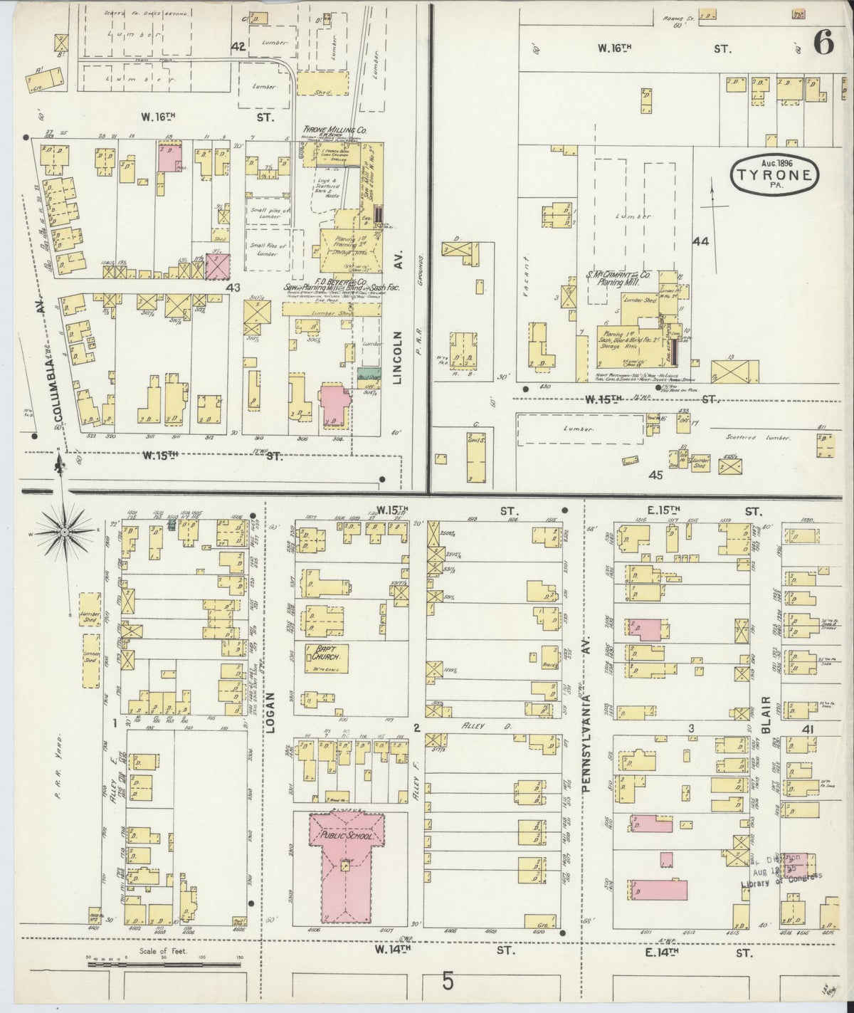 Sanborn Fire Insurance Map from Tyrone, Blair County, Pennsylvania (1896), Sheet #0006 - Historic Sanborn Fire Insurance Map Print, vintage old map wall art, antique decor, genealogy gift, Pennsylvania Pennsylvania map