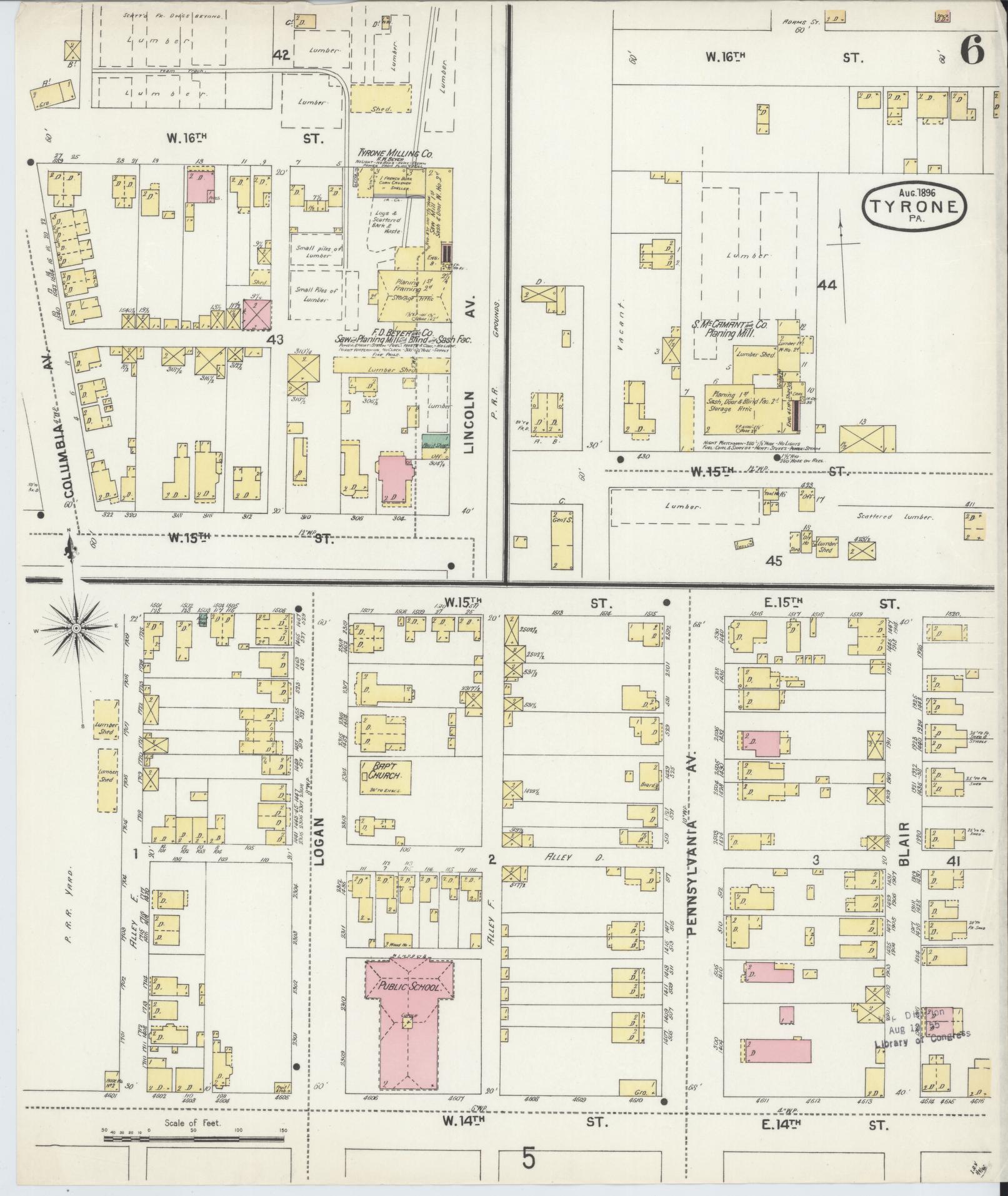 Sanborn Fire Insurance Map from Tyrone, Blair County, Pennsylvania (1896), Sheet #0006 - Historic Sanborn Fire Insurance Map Print, vintage old map wall art, antique decor, genealogy gift, Pennsylvania Pennsylvania map