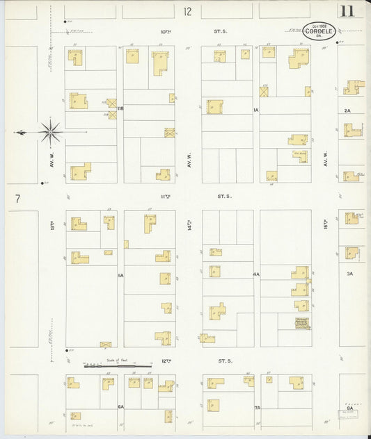 Sanborn Fire Insurance Map from Cordele, Crisp County, Georgia (1908), Sheet #0011 - Historic Sanborn Fire Insurance Map Print, vintage old map wall art, antique decor, genealogy gift, Georgia Georgia map