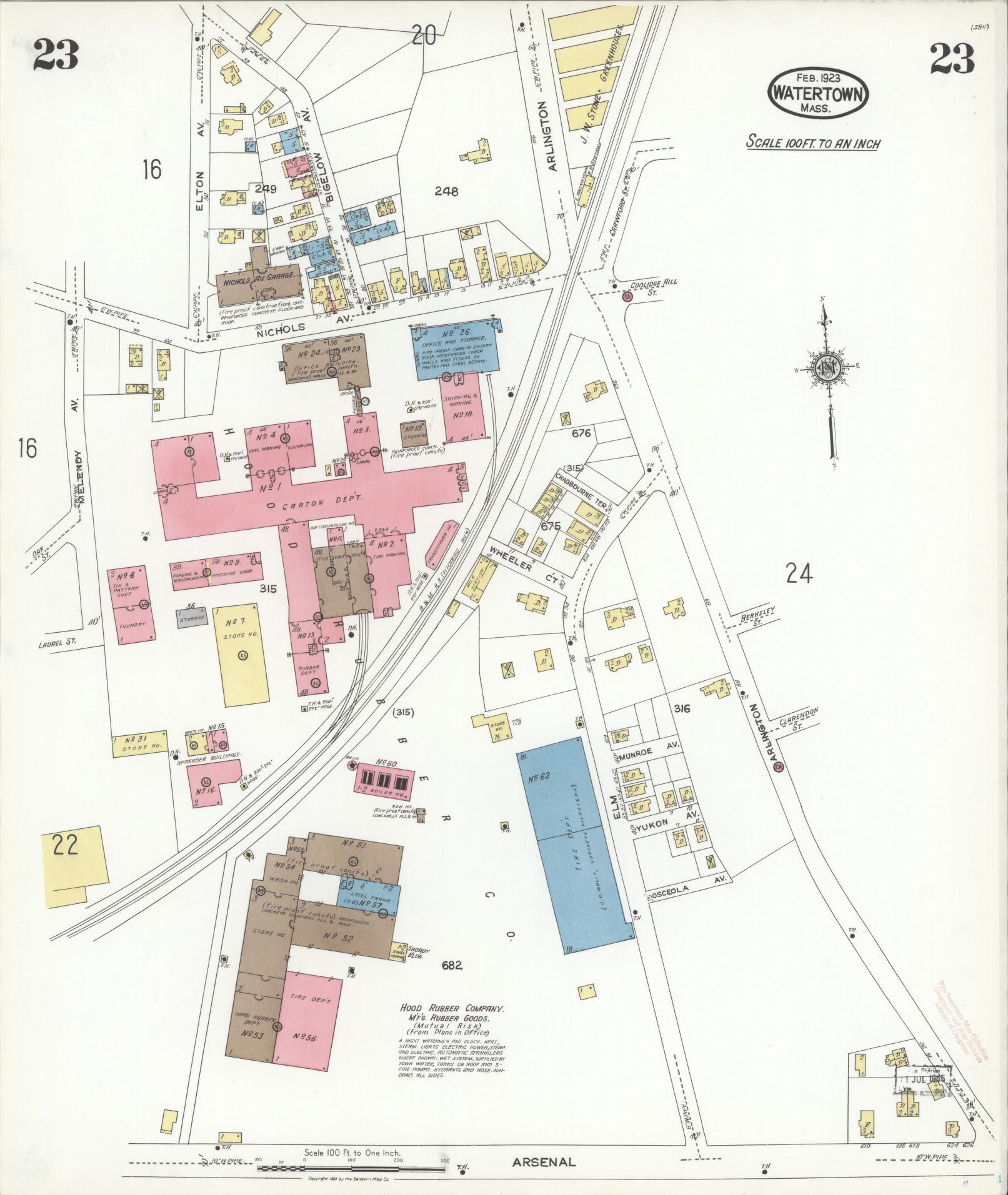 Sanborn Fire Insurance Map from Watertown, Middlesex County, Massachusetts (1923), Sheet #0023 - Historic Sanborn Fire Insurance Map Print, vintage old map wall art, antique decor, genealogy gift, Massachusetts Massachusetts map