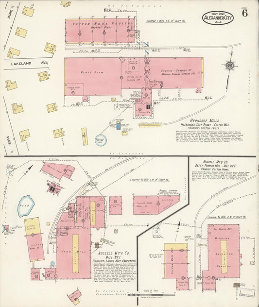 Sanborn Fire Insurance Map from Alexander City, Tallapoosa County, Alabama (1921), Sheet #0006 - Historic Sanborn Fire Insurance Map Print, vintage old map wall art, antique decor, genealogy gift, Alabama Alabama map