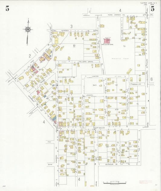 Sanborn Fire Insurance Map from Tupper Lake, Franklin County, New York (1934), Sheet #0005 - Historic Sanborn Fire Insurance Map Print, vintage old map wall art, antique decor, genealogy gift, New York New York map