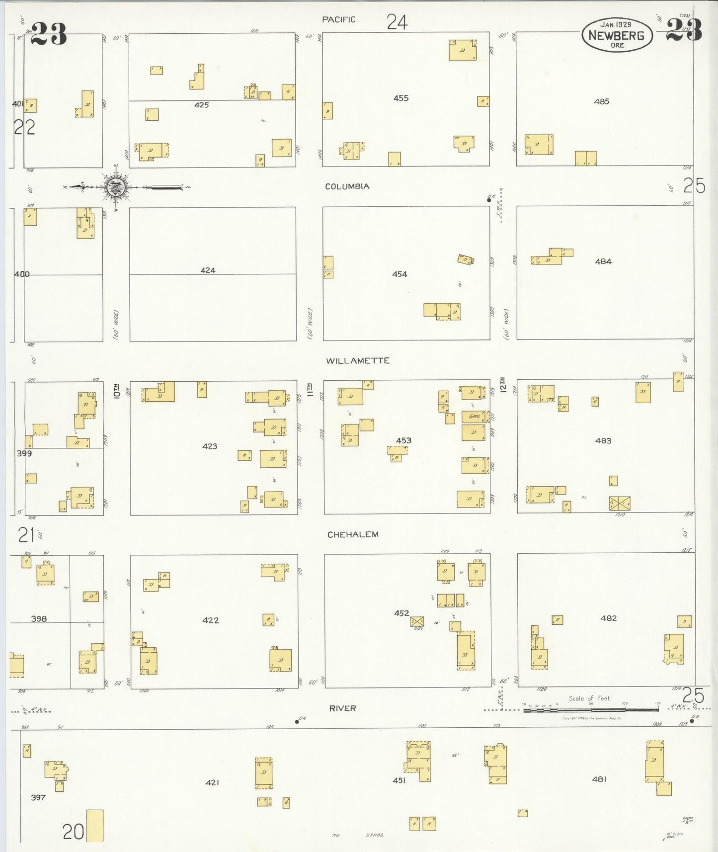 Sanborn Fire Insurance Map from Newberg, Yamhill County, Oregon (1929), Sheet #0023 - Complete Map Set gallery image, historic Sanborn map, vintage wall art, Oregon Oregon