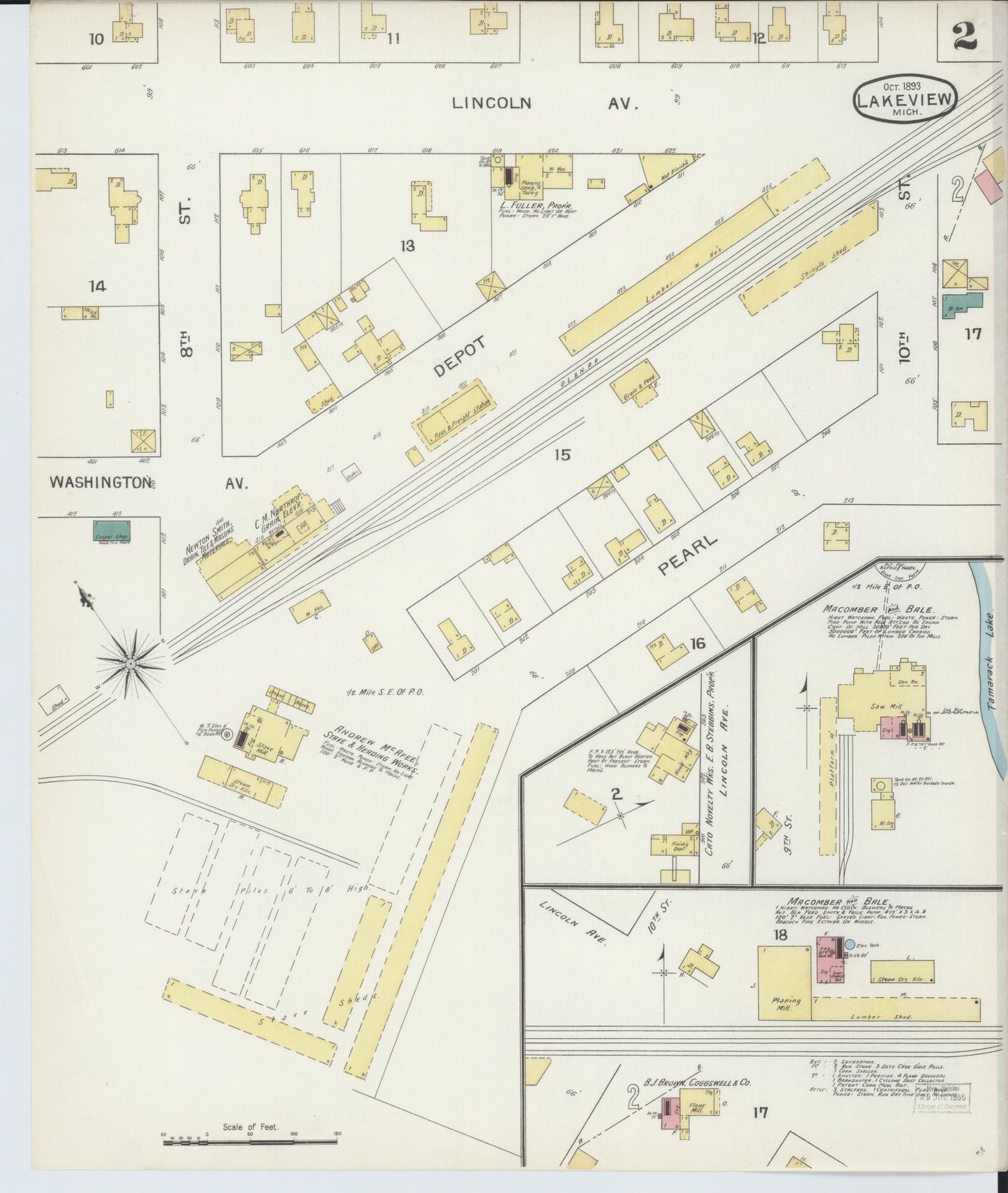 Sanborn Fire Insurance Map from Lakeview, Montcalm County, Michigan (1893), Sheet #0002 - Complete Map Set gallery image, historic Sanborn map, vintage wall art, Michigan Michigan