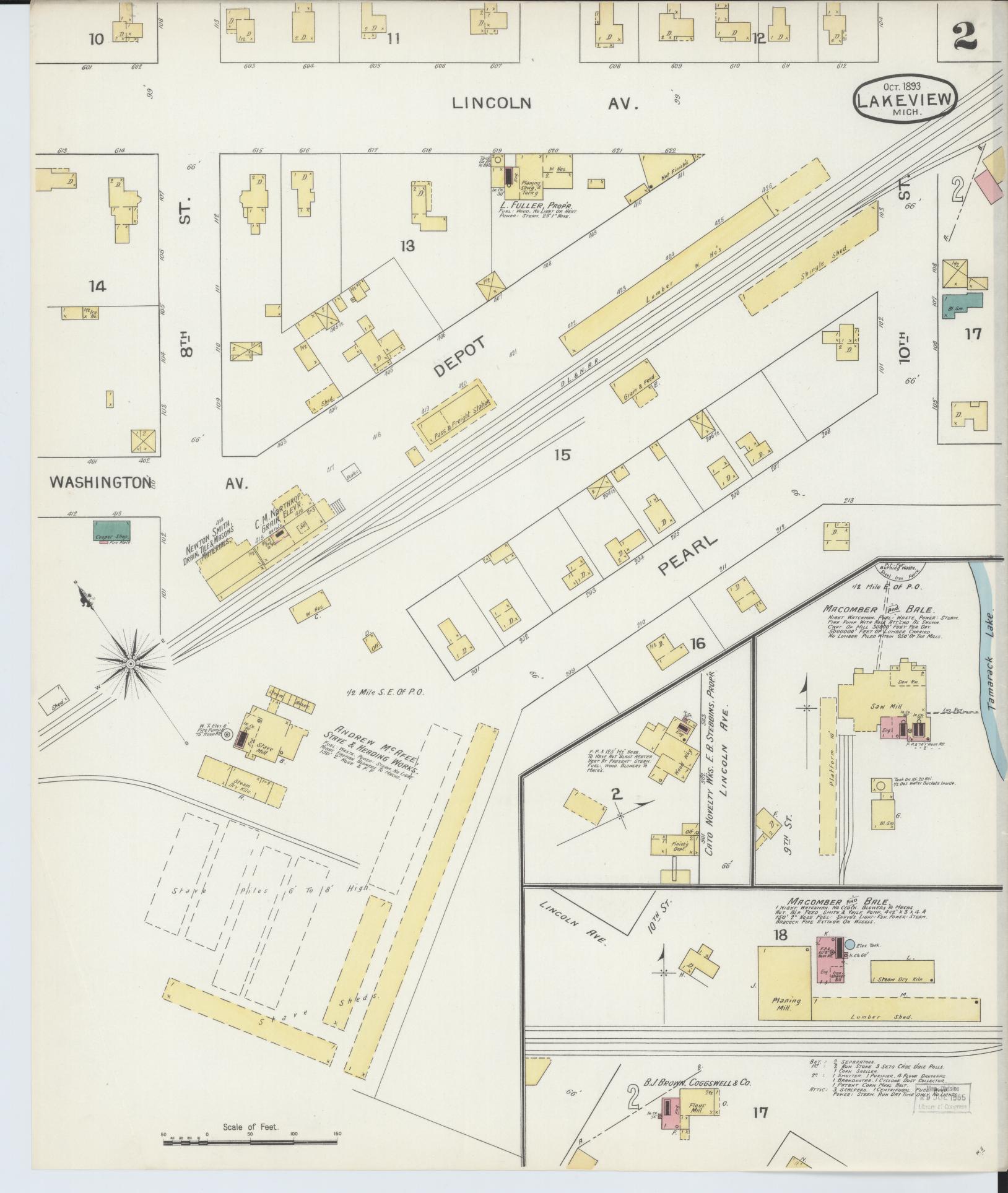 Sanborn Fire Insurance Map from Lakeview, Montcalm County, Michigan (1893), Sheet #0002 - Complete Map Set gallery image, historic Sanborn map, vintage wall art, Michigan Michigan
