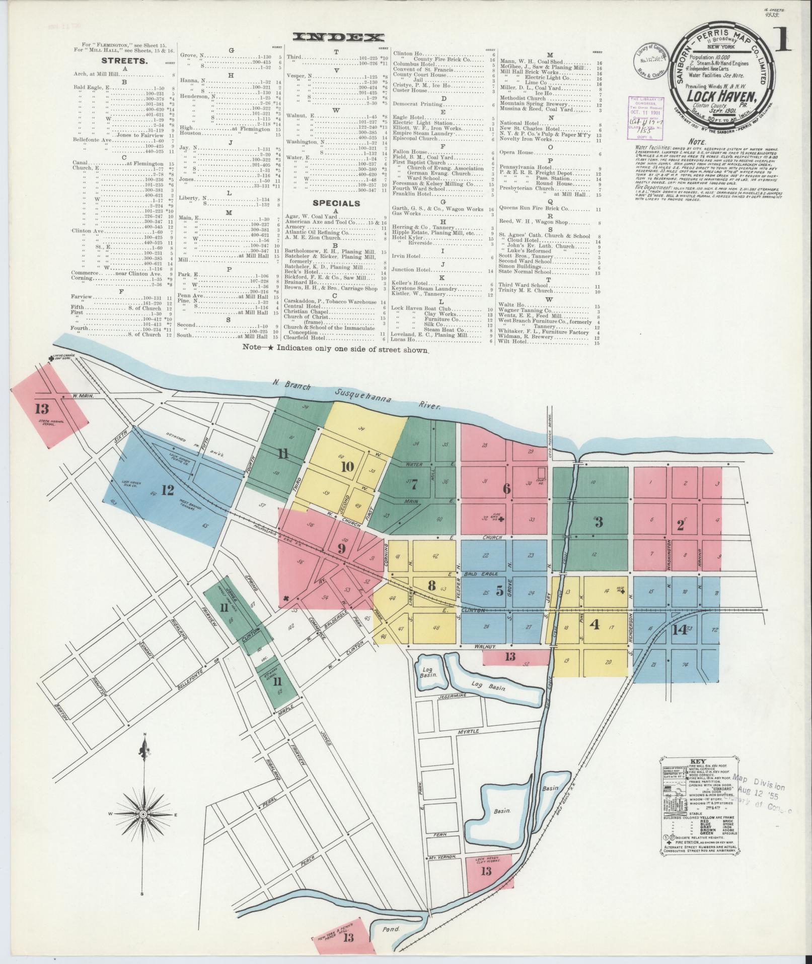 Sanborn Fire Insurance Map from Lock Haven, Clinton County, Pennsylvania (1901), Sheet #0001 - Complete Map Set gallery image, historic Sanborn map, vintage wall art, Pennsylvania Pennsylvania