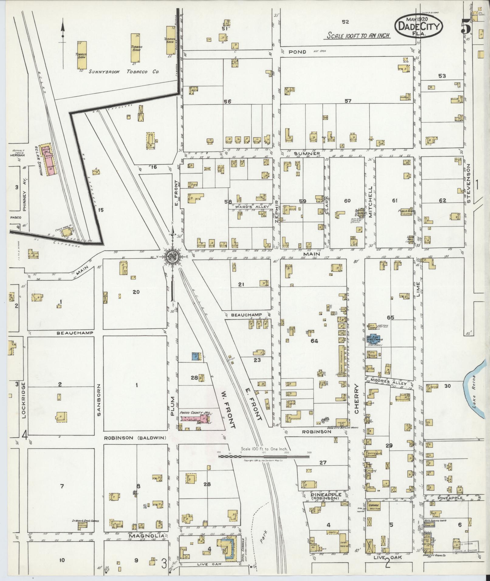 Sanborn Fire Insurance Map from Dade City, Pasco County, Florida (1920), Sheet #0005 - Historic Sanborn Fire Insurance Map Print, vintage old map wall art, antique decor, genealogy gift, Florida Florida map