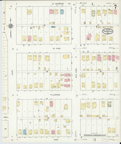 Sanborn Fire Insurance Map from Trinidad, Las Animas County, Colorado (1912), Sheet #0007 - Complete Map Set gallery image, historic Sanborn map, vintage wall art, Colorado Colorado