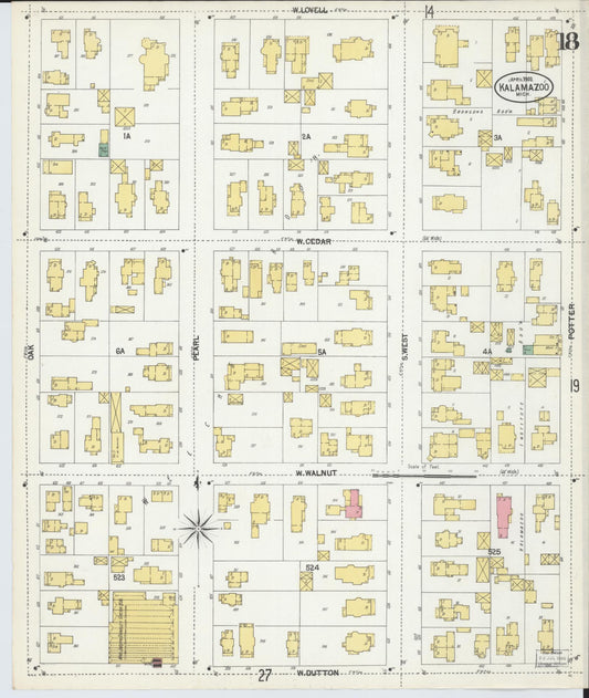 Sanborn Fire Insurance Map from Kalamazoo, Kalamazoo County, Michigan (1902), Sheet #0018 - Historic Sanborn Fire Insurance Map Print, vintage old map wall art, antique decor, genealogy gift, Michigan Michigan map