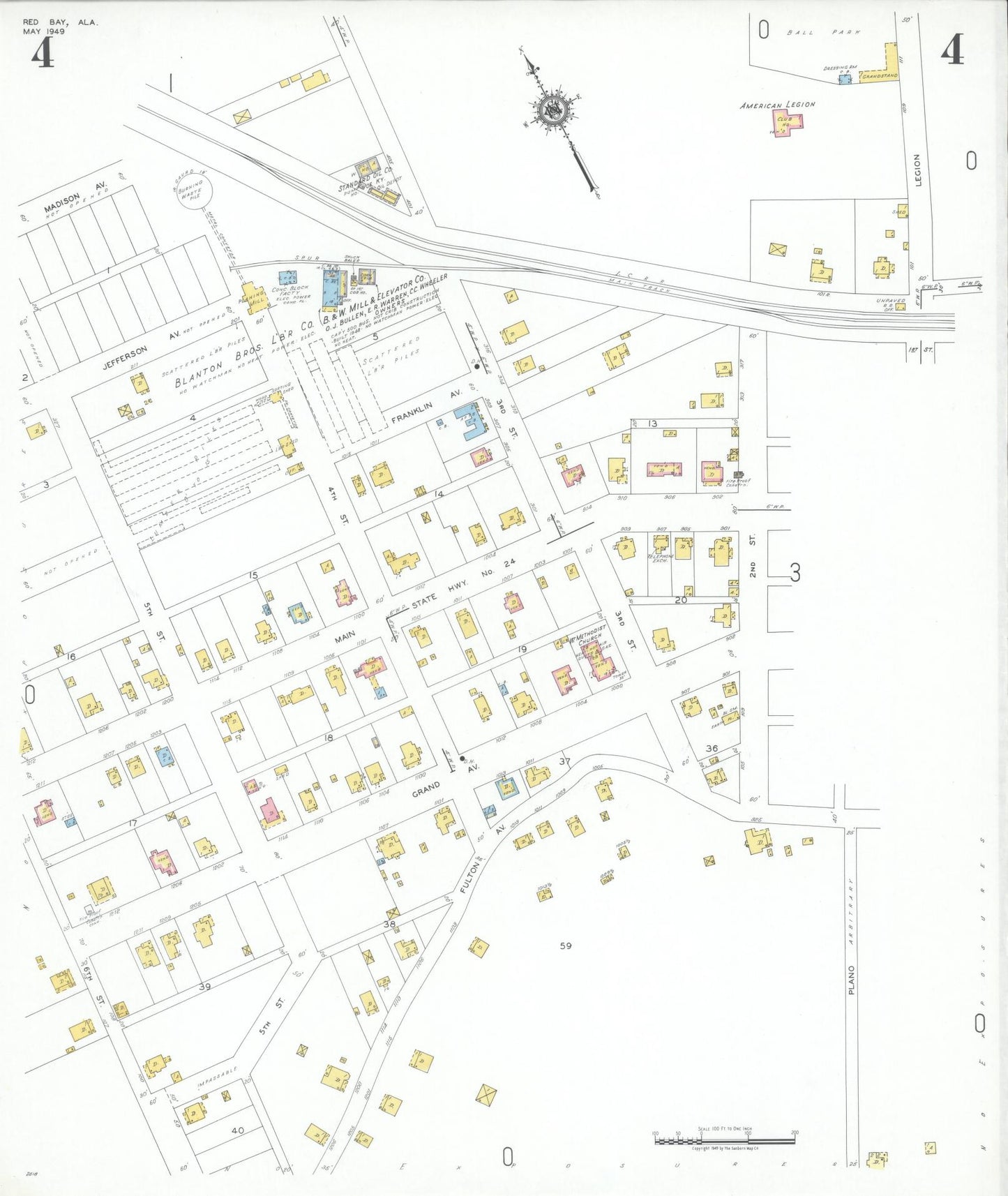 Sanborn Fire Insurance Map from Red Bay, Franklin County, Alabama (1949), Sheet #0004 - Complete Map Set gallery image, historic Sanborn map, vintage wall art, Alabama Alabama