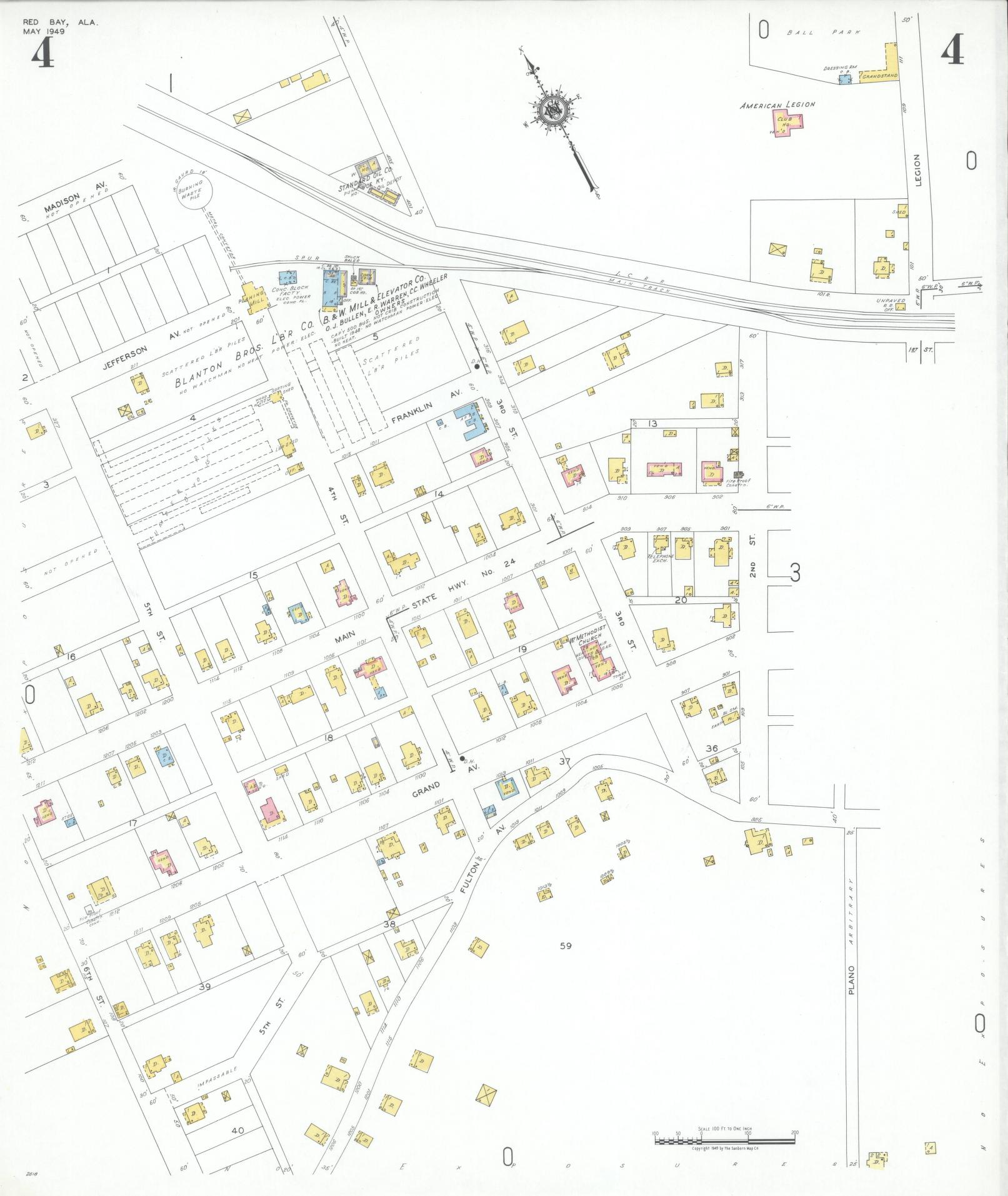 Sanborn Fire Insurance Map from Red Bay, Franklin County, Alabama (1949), Sheet #0004 - Complete Map Set gallery image, historic Sanborn map, vintage wall art, Alabama Alabama