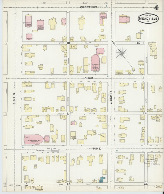 Sanborn Fire Insurance Map from Meadville, Crawford County, Pennsylvania (1891), Sheet #0004 - Historic Sanborn Fire Insurance Map Print, vintage old map wall art, antique decor, genealogy gift, Pennsylvania Pennsylvania map
