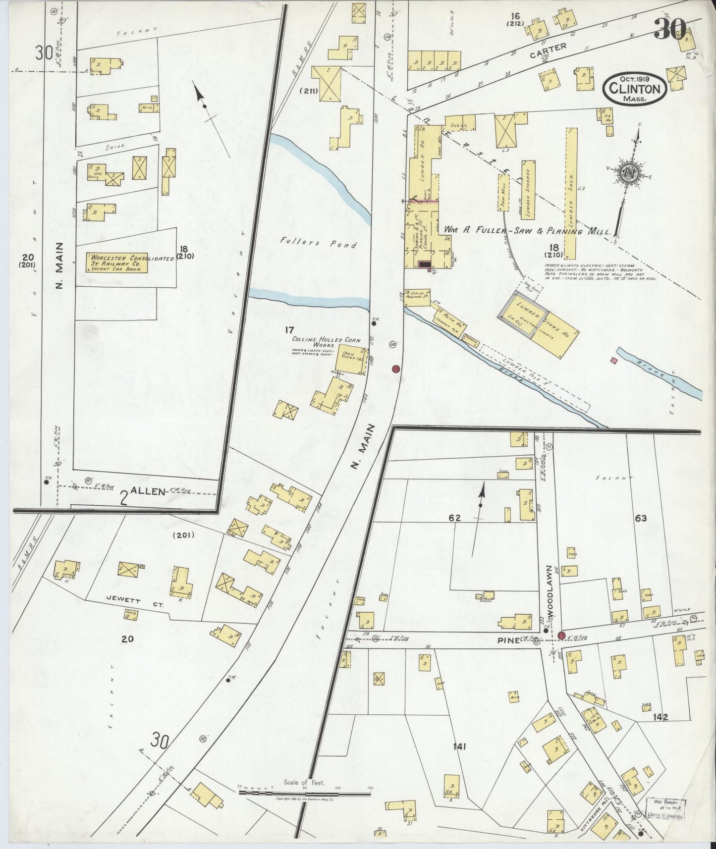 Sanborn Fire Insurance Map from Clinton, Worcester County, Massachusetts (1919), Sheet #0030 - Historic Sanborn Fire Insurance Map Print, vintage old map wall art, antique decor, genealogy gift, Massachusetts Massachusetts map