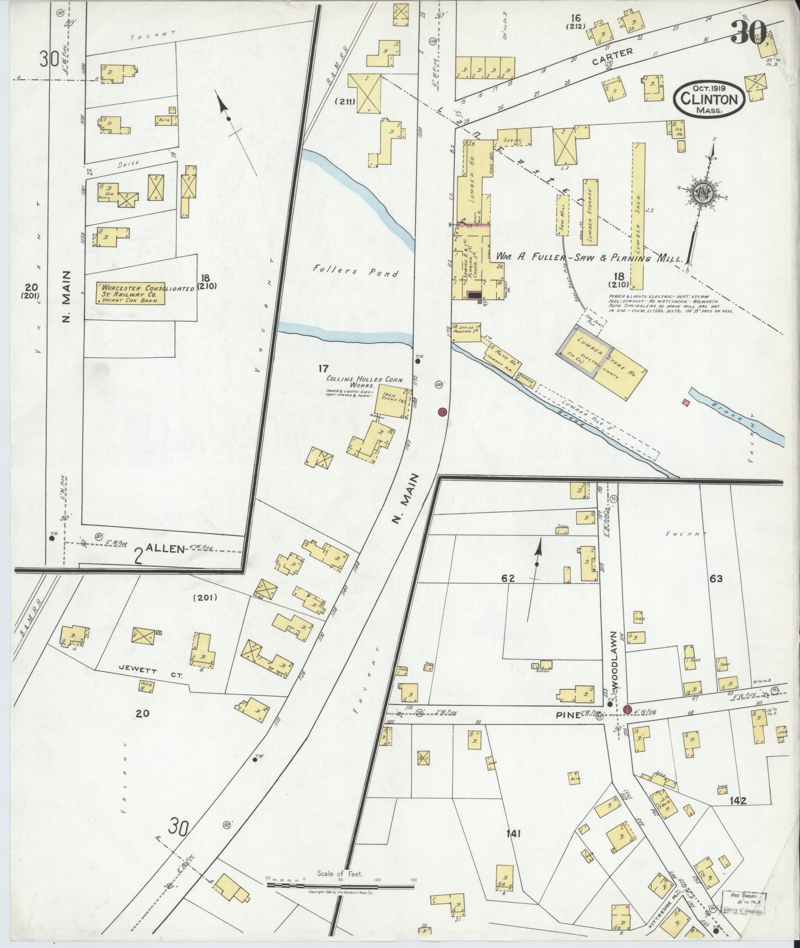 Sanborn Fire Insurance Map from Clinton, Worcester County, Massachusetts (1919), Sheet #0030 - Historic Sanborn Fire Insurance Map Print, vintage old map wall art, antique decor, genealogy gift, Massachusetts Massachusetts map