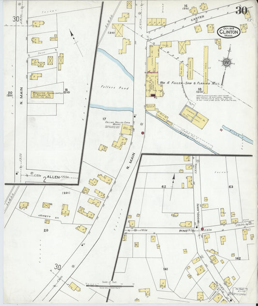 Sanborn Fire Insurance Map from Clinton, Worcester County, Massachusetts (1919), Sheet #0030 - Historic Sanborn Fire Insurance Map Print, vintage old map wall art, antique decor, genealogy gift, Massachusetts Massachusetts map
