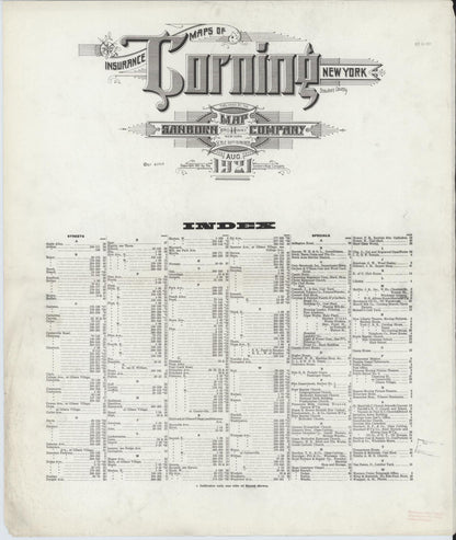 Sanborn Fire Insurance Map from Corning, Steuben County, New York (1921), Sheet #0001 - Historic Sanborn Fire Insurance Map Print, vintage old map wall art, antique decor, genealogy gift, New York New York map