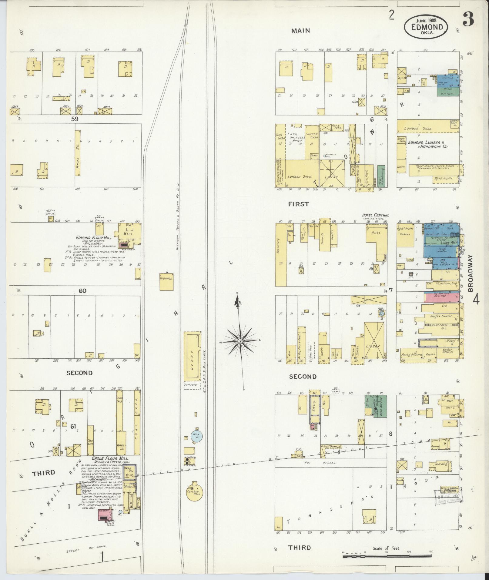 Sanborn Fire Insurance Map from Edmond, Oklahoma County, Oklahoma (1908), Sheet #0003 - Complete Map Set gallery image, historic Sanborn map, vintage wall art, Edmond Oklahoma