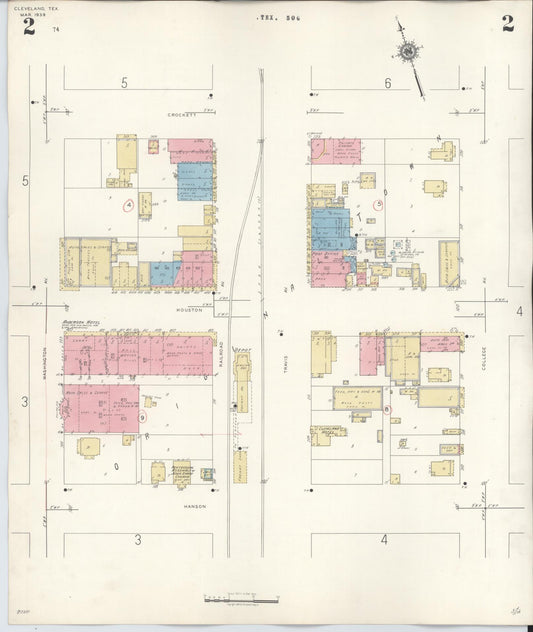 Sanborn Fire Insurance Map from Cleveland, Liberty County, Texas (1939), Sheet #0002 - Historic Sanborn Fire Insurance Map Print, vintage old map wall art, antique decor, genealogy gift, Texas Texas map