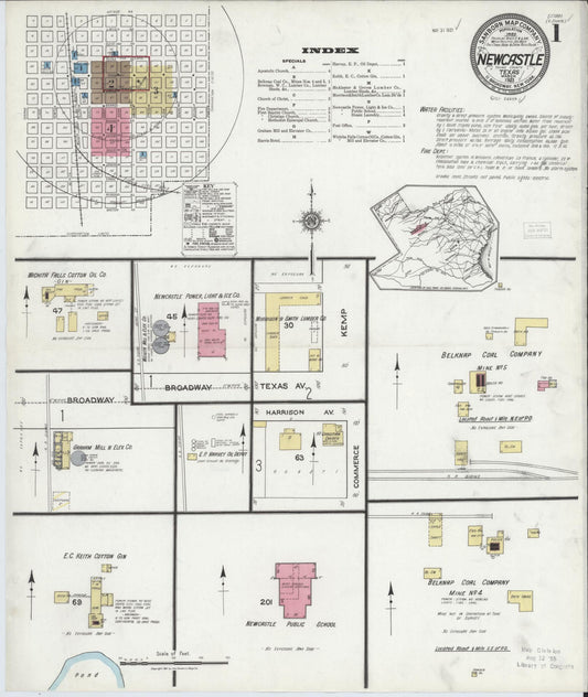 Sanborn Fire Insurance Map from Newcastle, Young County, Texas (1921), Sheet #0001 - Historic Sanborn Fire Insurance Map Print, vintage old map wall art, antique decor, genealogy gift, Texas Texas map