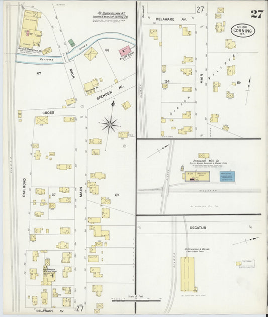 Sanborn Fire Insurance Map from Corning, Steuben County, New York (1908), Sheet #0027 - Historic Sanborn Fire Insurance Map Print, vintage old map wall art, antique decor, genealogy gift, New York New York map